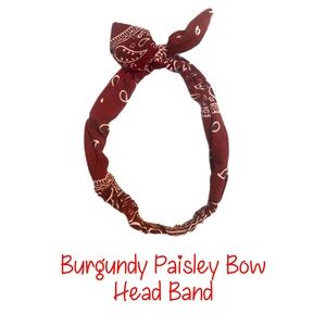 🪬 Burgundy Paisley Bandana Headband w/ Cute Bow 🎀